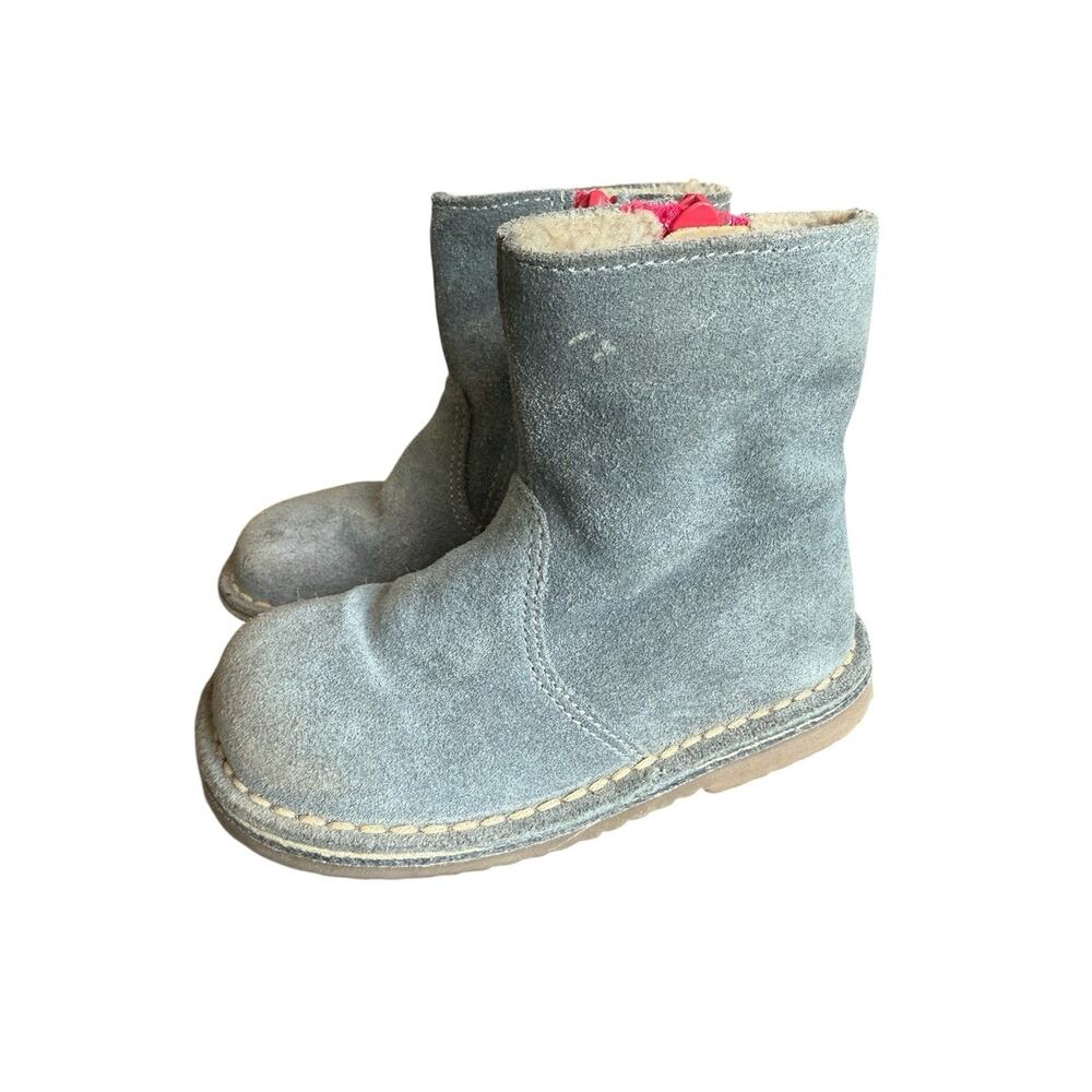 MINI BODEN Grey Suede Faux Fur Lined Side Zip Ankle Boots Girls 13